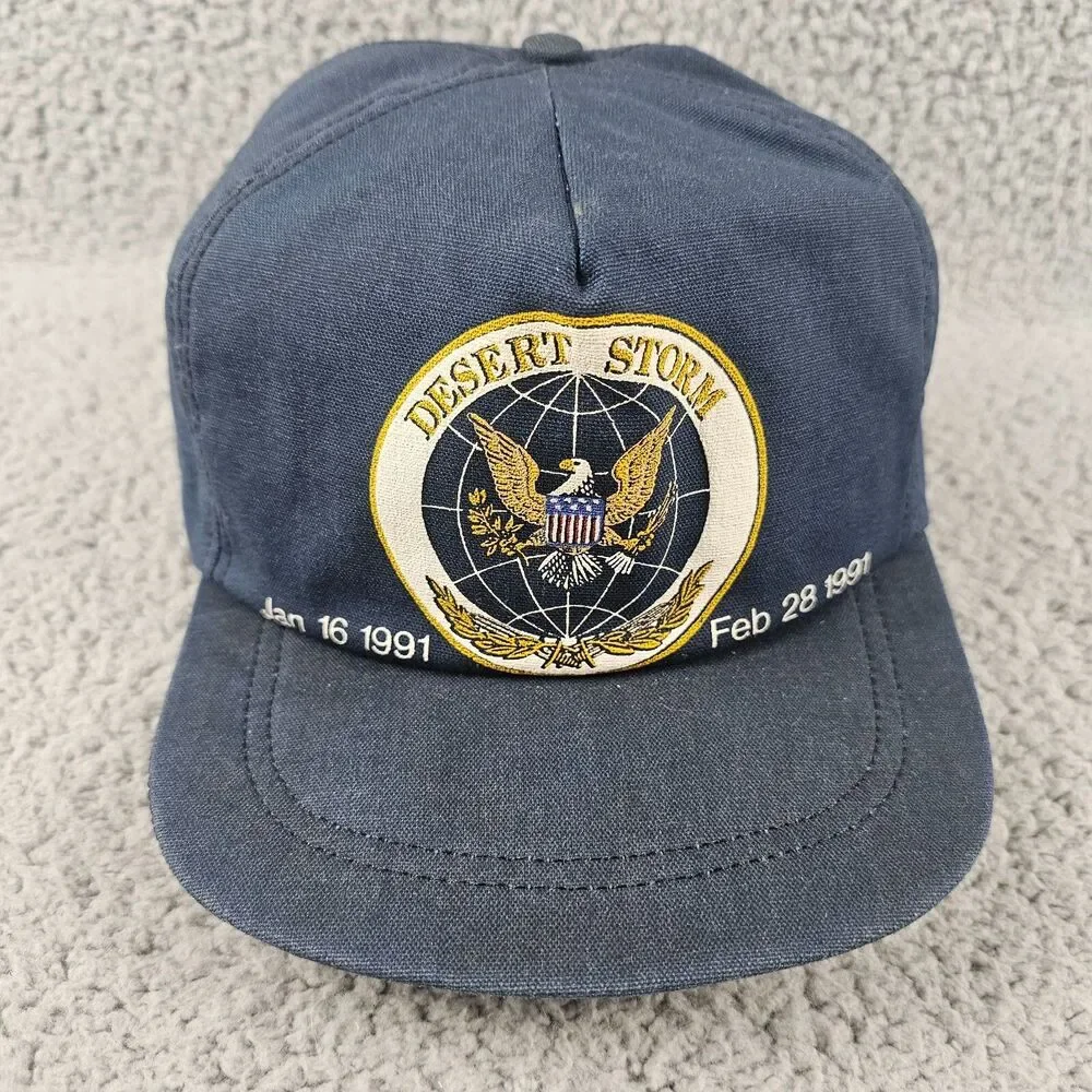 Vintage Desert Storm Hat Navy Blue Snapback 1991 USA Made Eagle Seal Logo VTG